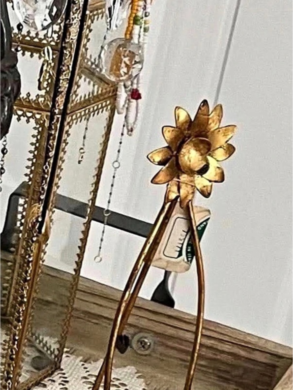 Florentia Gold Gilt Easel Picture Cell Vintage Floral Stand 8" Italy Lovely!